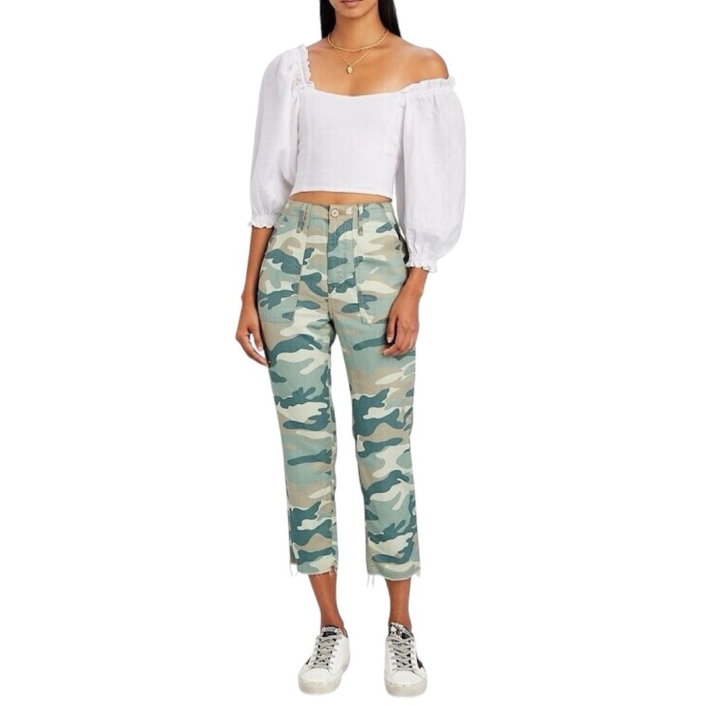 MOTHER The Shaker Chop Crop High Waist Straight Ankle Crop Jeans in camo